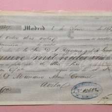 Documentos bancarios: LETRA DE CAMBIO SIGLO XIX - MADRID 5 NOVIEMBRE 1859 - GRABADO EN MARGEN IZQUIERDO. Lote 376296594