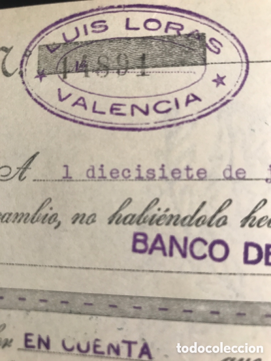 Documentos bancarios: letra de cambio 1935 VALENCIA LUIS LORAS n&ordm;42 - Foto 1