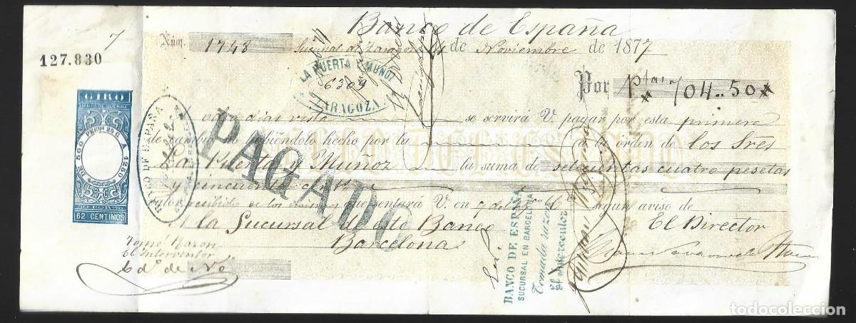 Documentos bancarios: 1 antiguo recibo banco a&ntilde;o 1877 - Foto 1