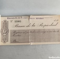 Documentos bancarios: ANTIGUO TALONARIO BANCO DE LA PROPIEDAD. D. TOMÁS DE ALLENDE.
