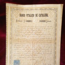 Documentos bancarios: 1881 CERTIFICADO DE 74 ACCIONES DEL BANCO VITALICIO DE CATALUÑA - MUY RARO. Lote 402212584