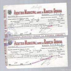 Documentos bancarios: M150- TIELMES 1954 , ARBITRIO MUNICIPAL SOBRE LA RIQUEZA URBANA- 2 RECIBOS. Lote 402386974