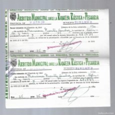 Documentos bancarios: M150- TIELMES 1954 , ARBITRIO MUNICIPAL SOBRE LA RIQUEZA URBANA- 2 RECIBOS. Lote 402387074