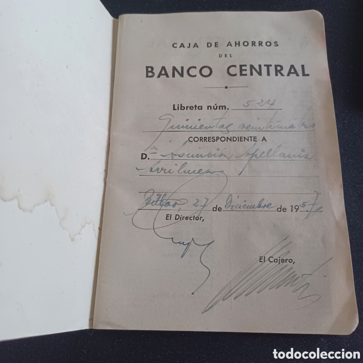 Documentos bancarios: LIBRETA AHORRO BANCO CENTRAL 1957 - Foto 2