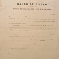 Documentos bancarios: BANCO DE BILBAO. SUSCRIPCIÓN DE ACCIONES. 1942.