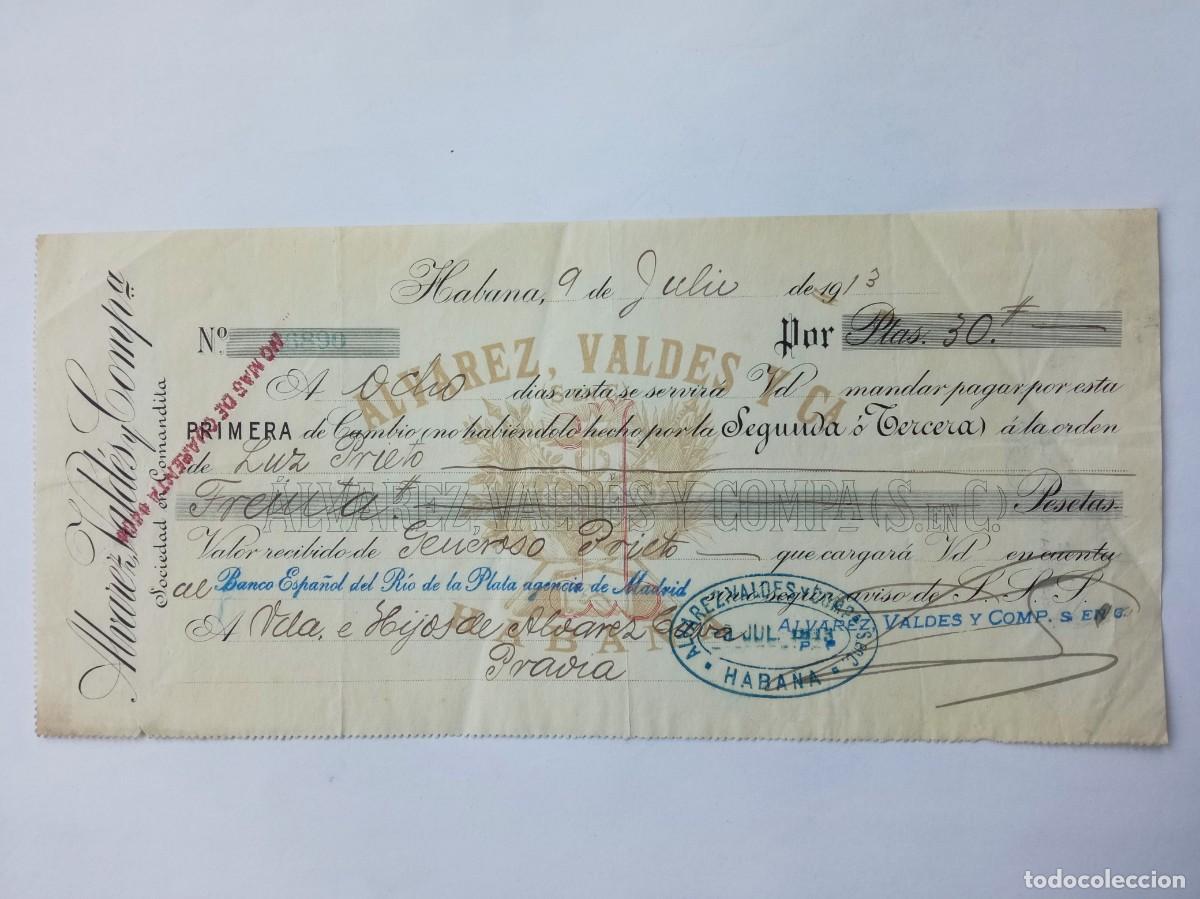 Documentos bancarios: LETRA DE CAMBIO &Aacute;LVAREZ VALD&Eacute;S Y COMP. 1913 - Foto 1