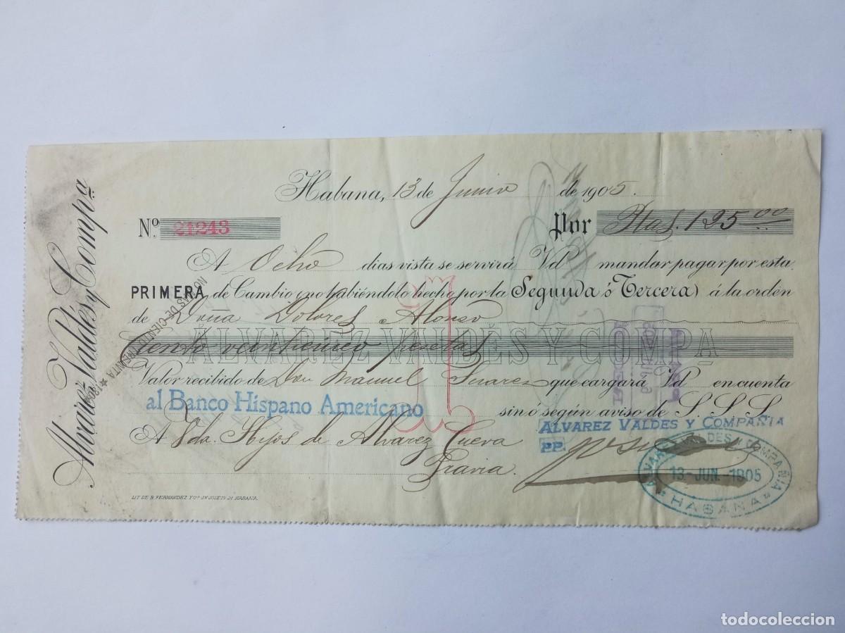 Documentos bancarios: LETRA DE CAMBIO &Aacute;LVAREZ VALD&Eacute;S Y COMP. 1905 - Foto 1