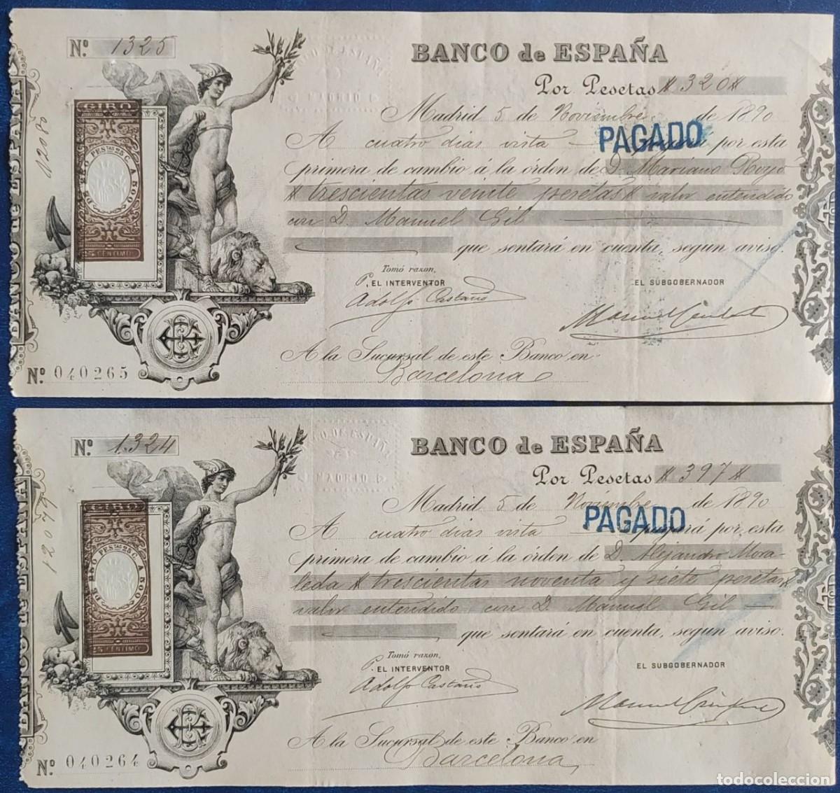 Documentos bancarios: Pareja de letras de cambio de 1890 con n&uacute;meros correlativos - Foto 1