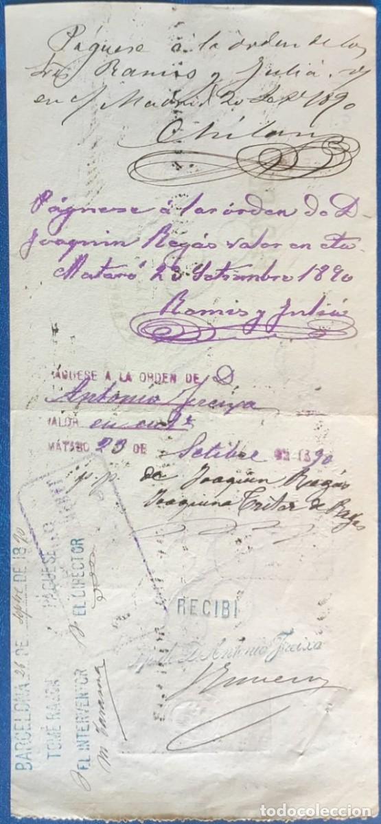 Documentos bancarios: Letra de cambio de 1890. - Foto 2