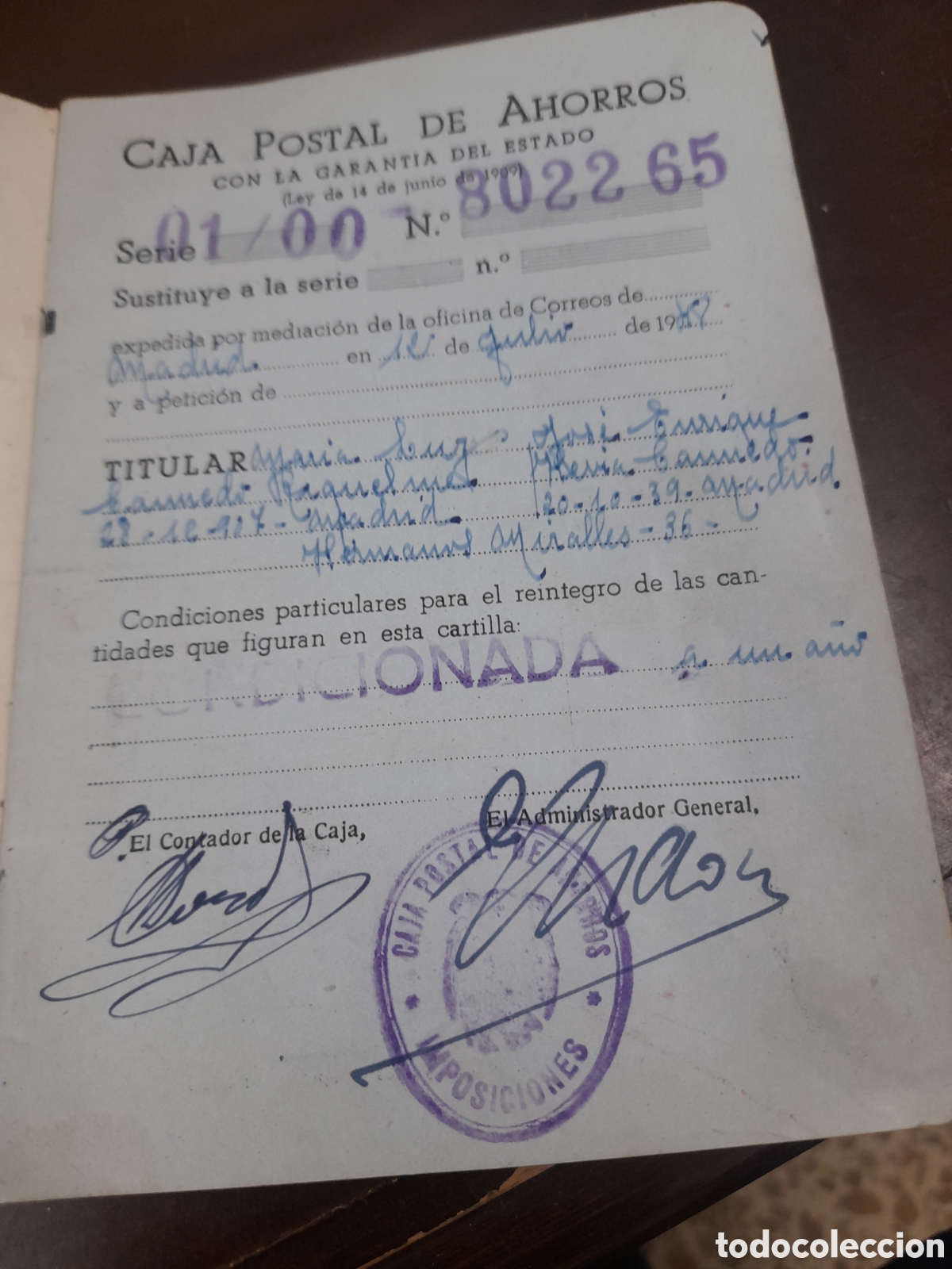 Documentos bancarios: Cartilla, Caja Postal de Ahorros de 1948 - Foto 2