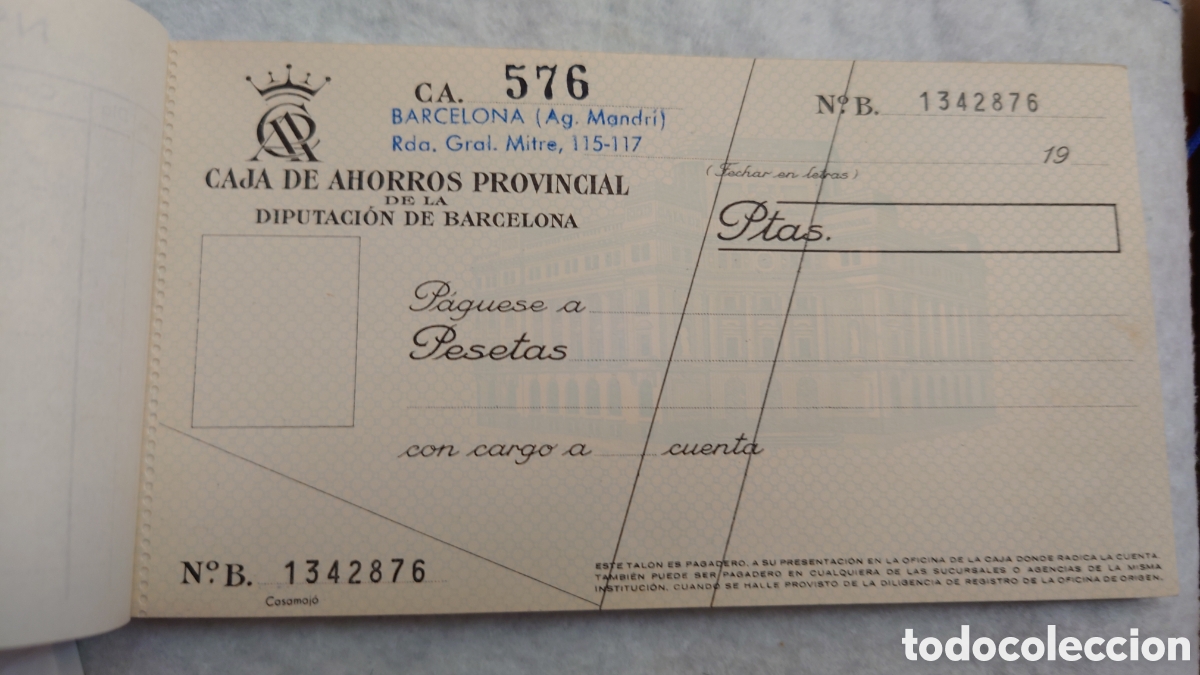 Documentos bancarios: TALONARIO DIPUTACION DE BARCELONA - Foto 2