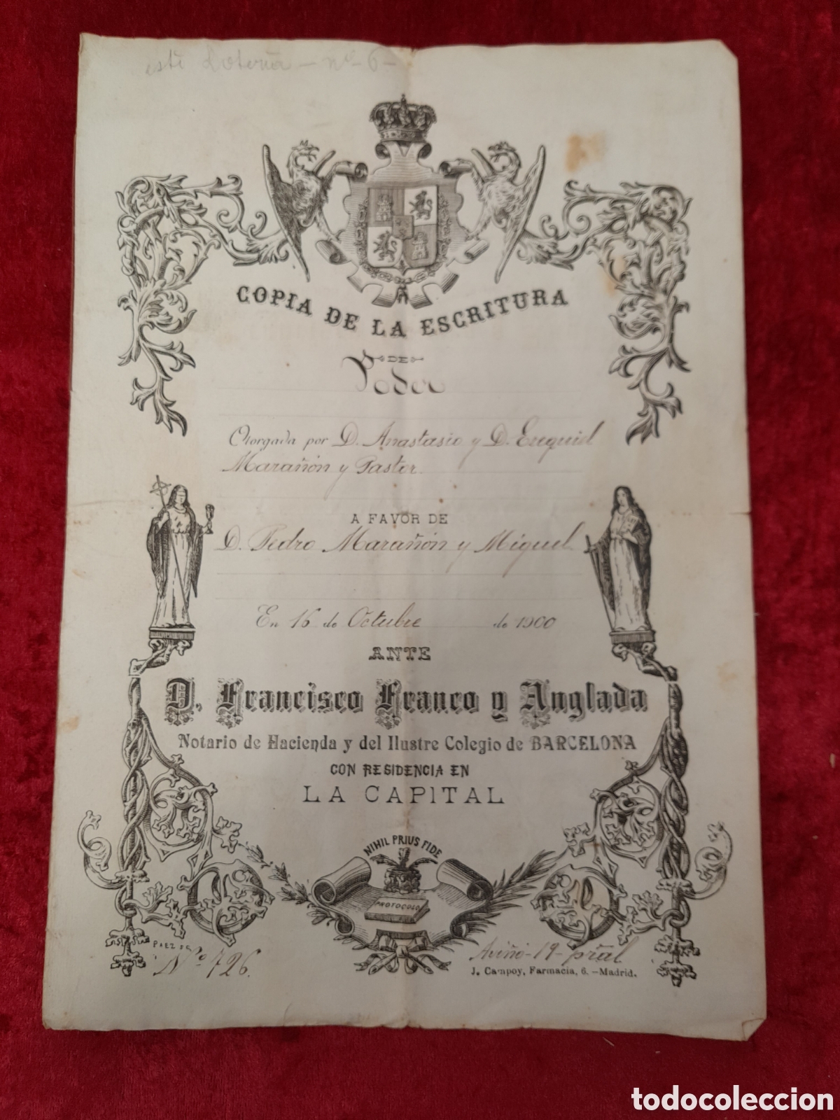 Documentos bancarios: PR-2722. COPIA DE LA ESCRITURA DE PODER. 1900 - Foto 1
