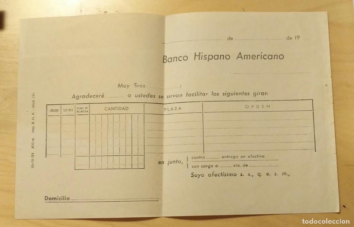 Documentos bancarios: Documento Banco Hispano Americano - impreso para facilitar giros - Foto 1