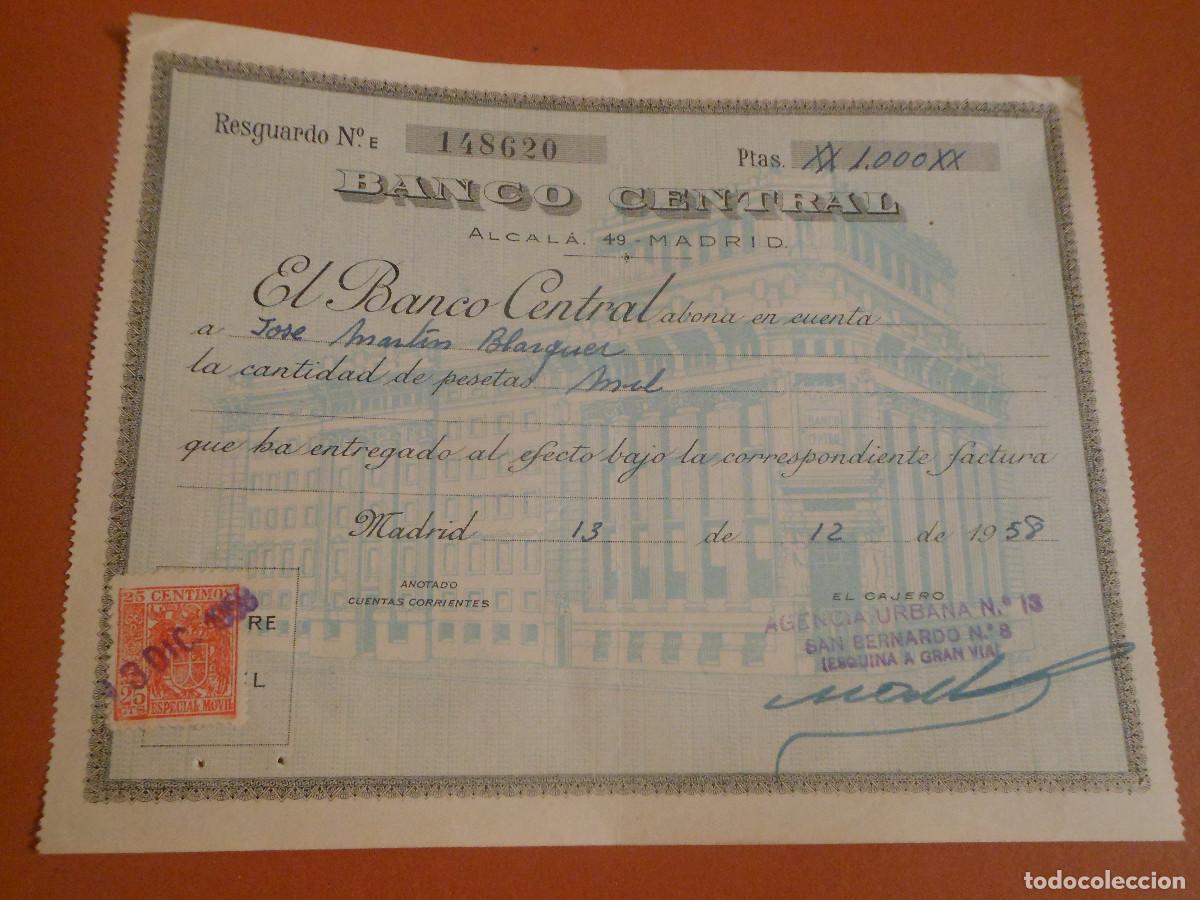 Documentos bancarios: BANCO CENTRAL FACTURA 1958 MADRID - Foto 1