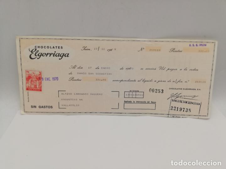 Documentos bancarios: PAGAR&Eacute;. CHOCOLATES ELGORRIAGA. IRUN, 1969. VER. - Foto 1