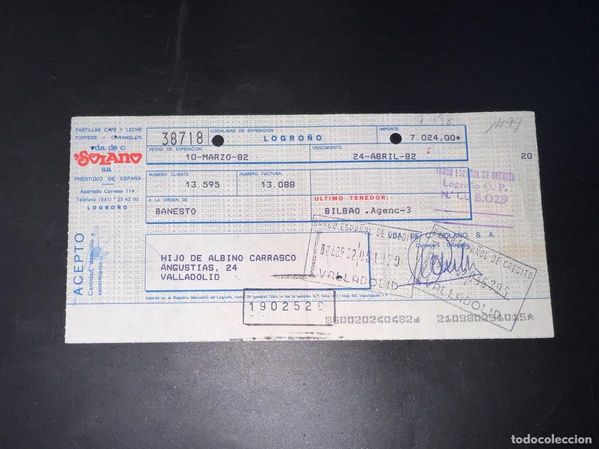 Documentos bancarios: LETRA DE CAMBIO. SOLANO. VDA DE C. SOLANO, S.A. LOGRO&Ntilde;O, 1982 - Foto 1