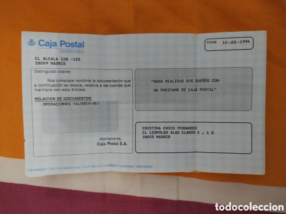 Documentos bancarios: RECIBO CAJA POSTAL a&ntilde;o 1994 - Foto 1