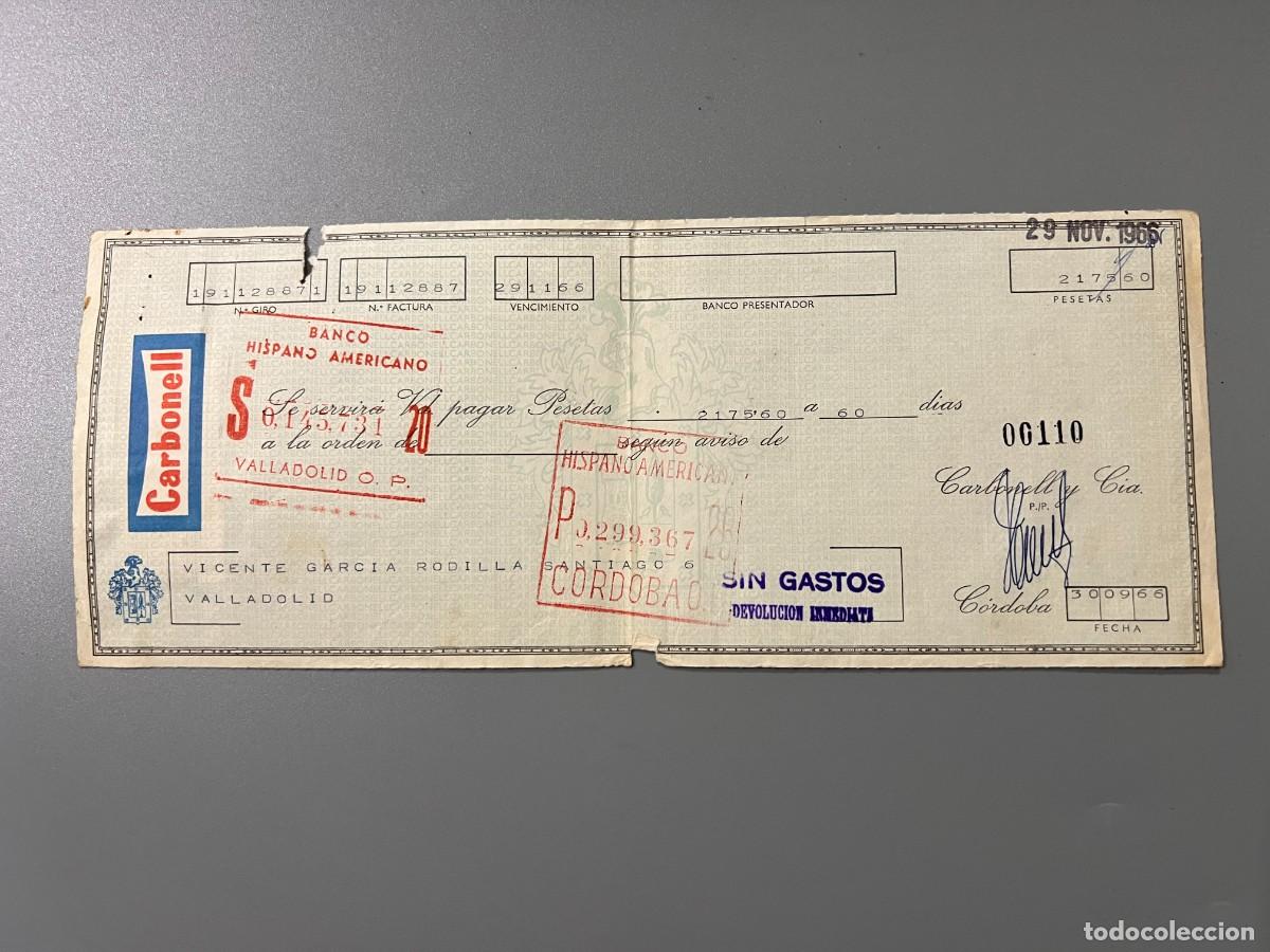 Documentos bancarios: LETRA DE CAMBIO. CARBONELL. VALLADOLID, 1966 - Foto 1