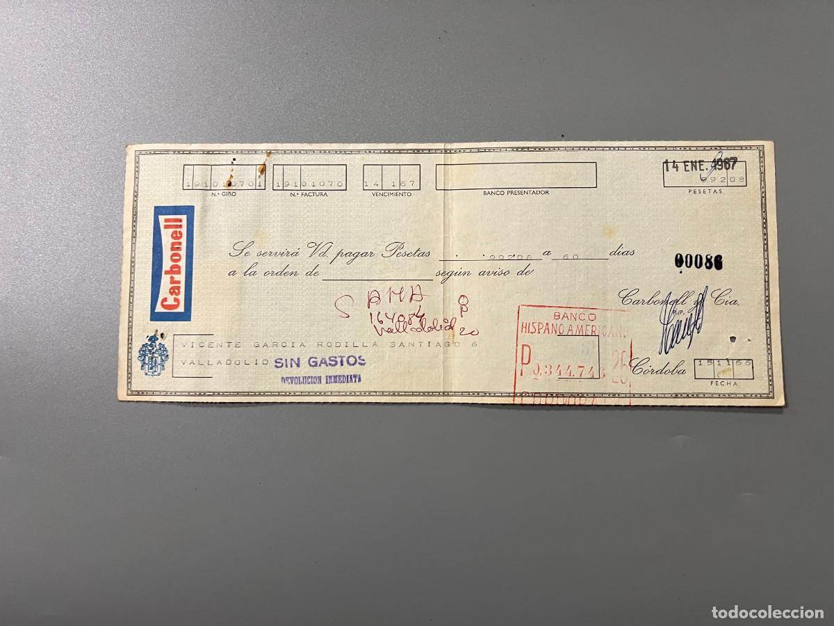 Documentos bancarios: LETRA DE CAMBIO. CARBONELL. VALLADOLID, 1967 - Foto 1