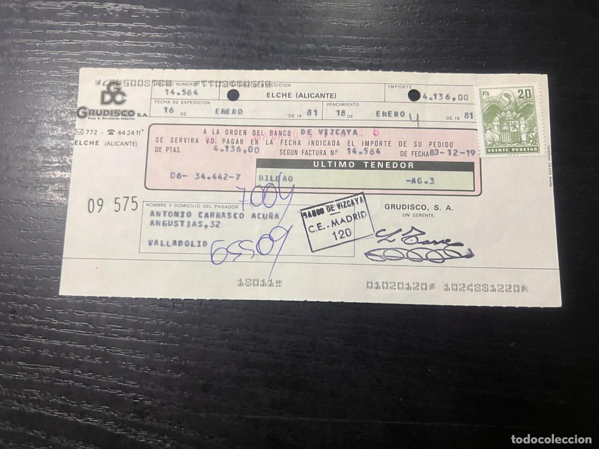 Documentos bancarios: PAGAR&Eacute;. GRUDISCO S.A. ELCHE - ALICANTE, 1981 - Foto 1