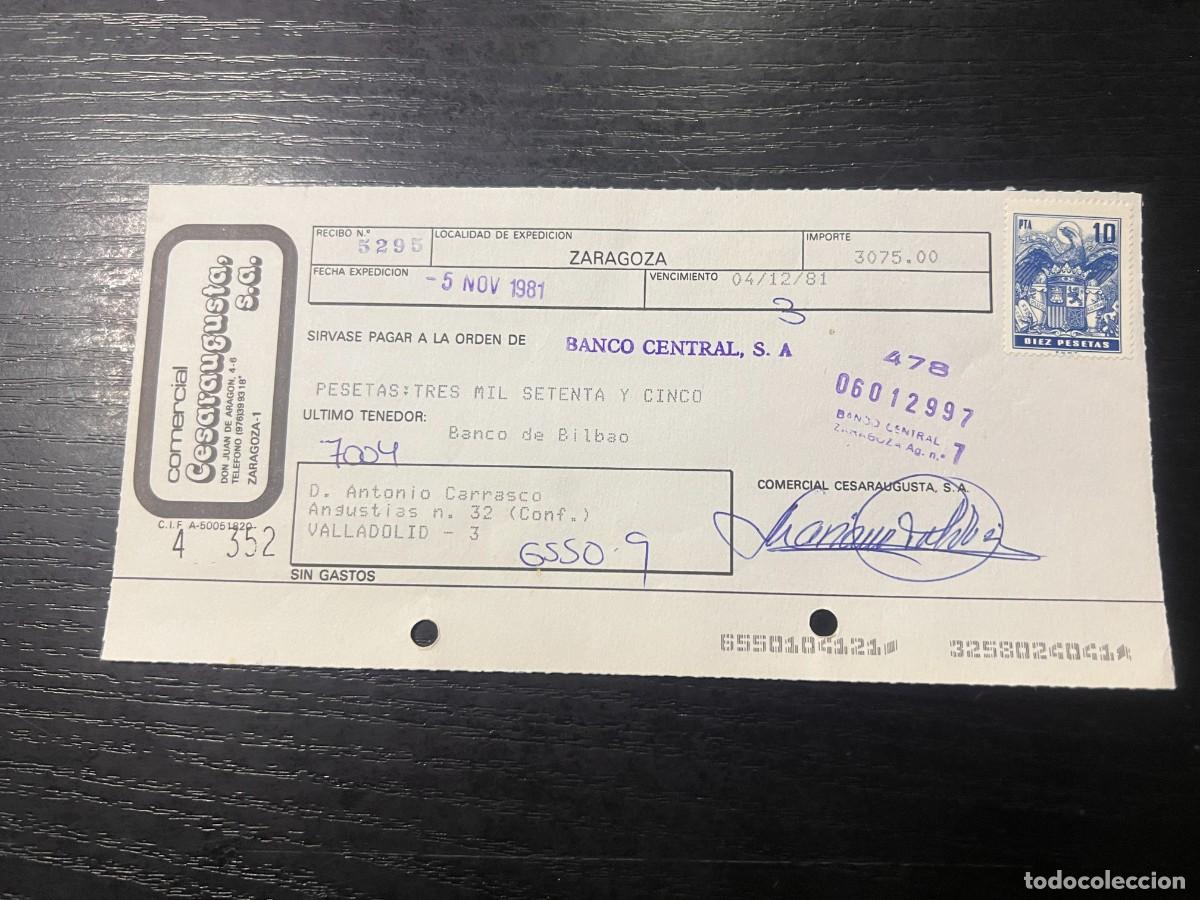 Documentos bancarios: PAGAR&Eacute;. COMERCIAL CESARAUGISTA, S.A. ZARAGOZA, 1981 - Foto 1