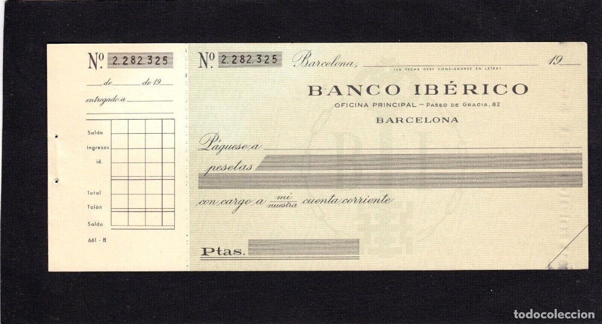 Documentos bancarios: cheque &rdquo;Banco Ib&eacute;rico&rdquo; sin emitir - Foto 1