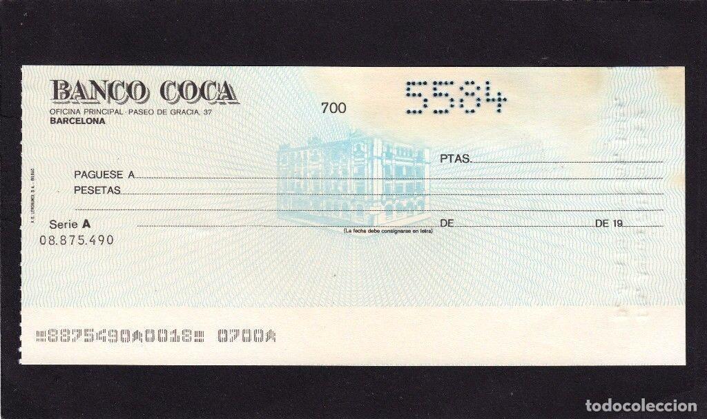 Documentos bancarios: &rdquo; Banco Coca &rdquo;cheque no emitido 1970-78 - Foto 1