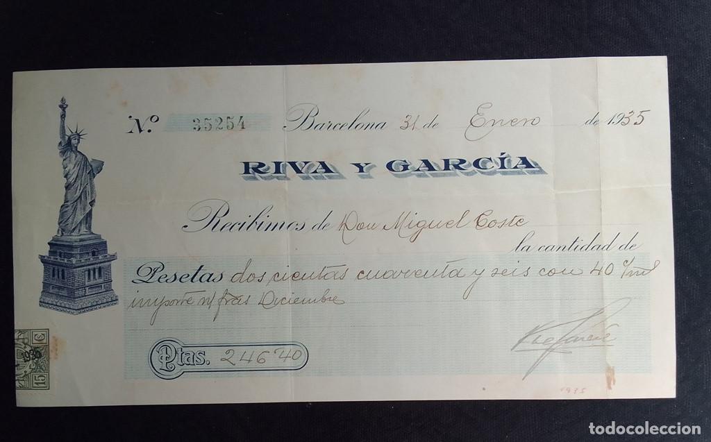 Documentos bancarios: Recibo Riva y Garcia 1935 - Foto 1