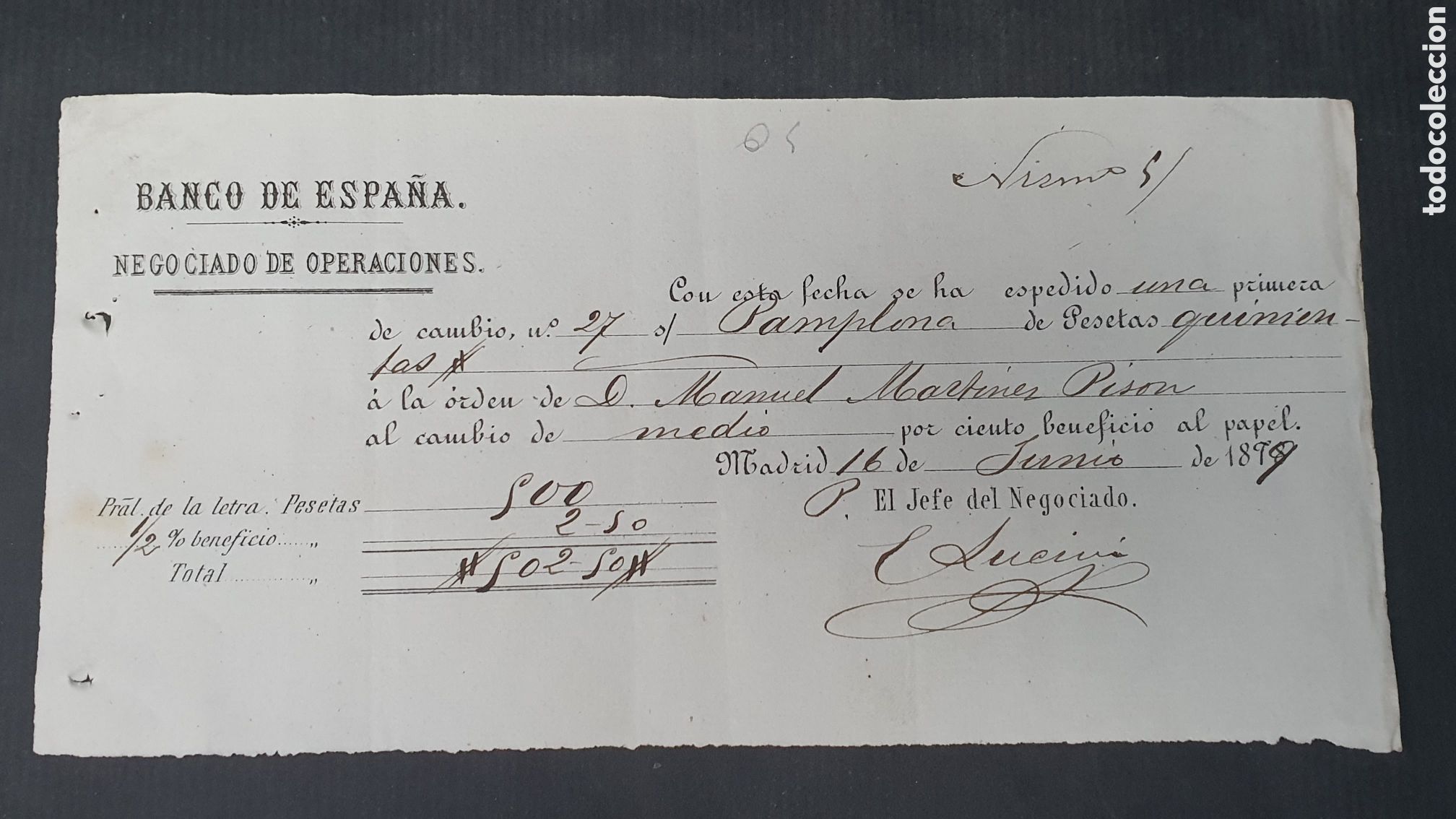 Documentos bancarios: LETRA DE CAMBIO BANCO DE ESPA&Ntilde;A 1899 - Foto 1