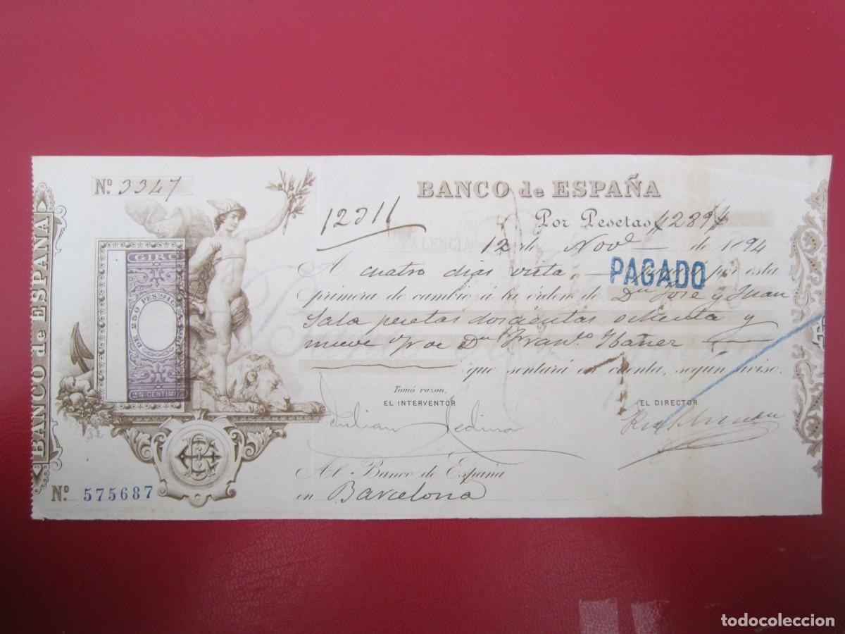 Documentos bancarios: LETRA DE CAMBIO DE 289 PESETAS 1894 - Foto 1