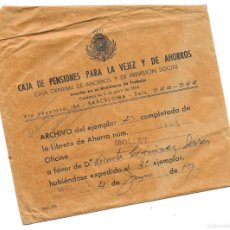 Documentos bancarios: LIBRETA CAJA DE PENSIONES VEJEZ Y DE AHORROS. OFICINA DE MOLLET (BCN) 1959 CON SOBRE.