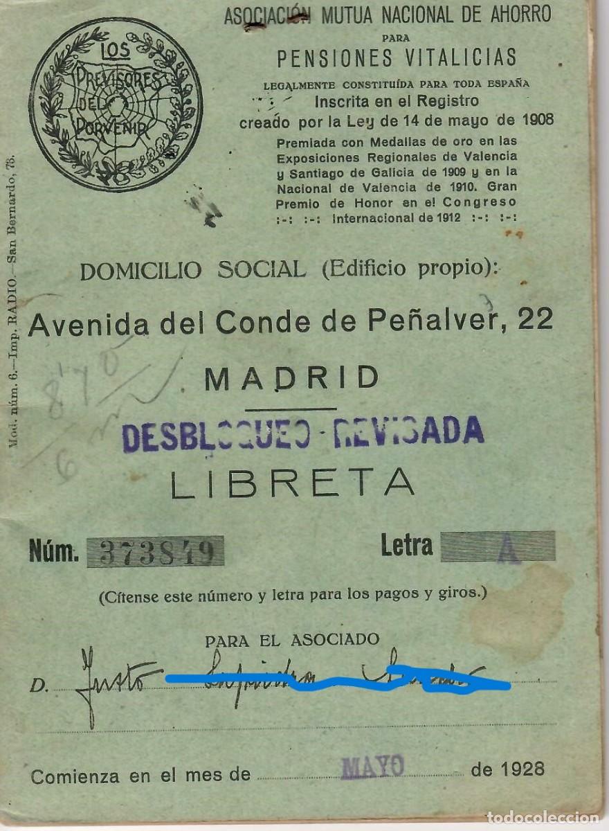 Documentos bancarios: LIBRETA ASOCIACION NACIONAL DE AHORRO. A&Ntilde;O 1928 - Foto 1
