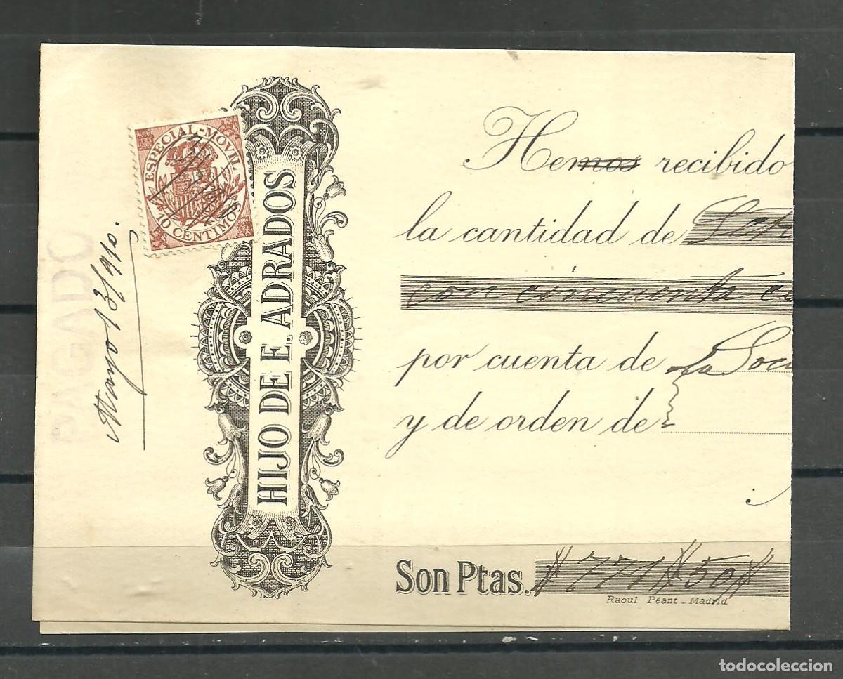 Documentos bancarios: ESPA&Ntilde;A 1910 - FISCAL - RECIBI (DOCUMENTO DE PAGO) - Foto 1