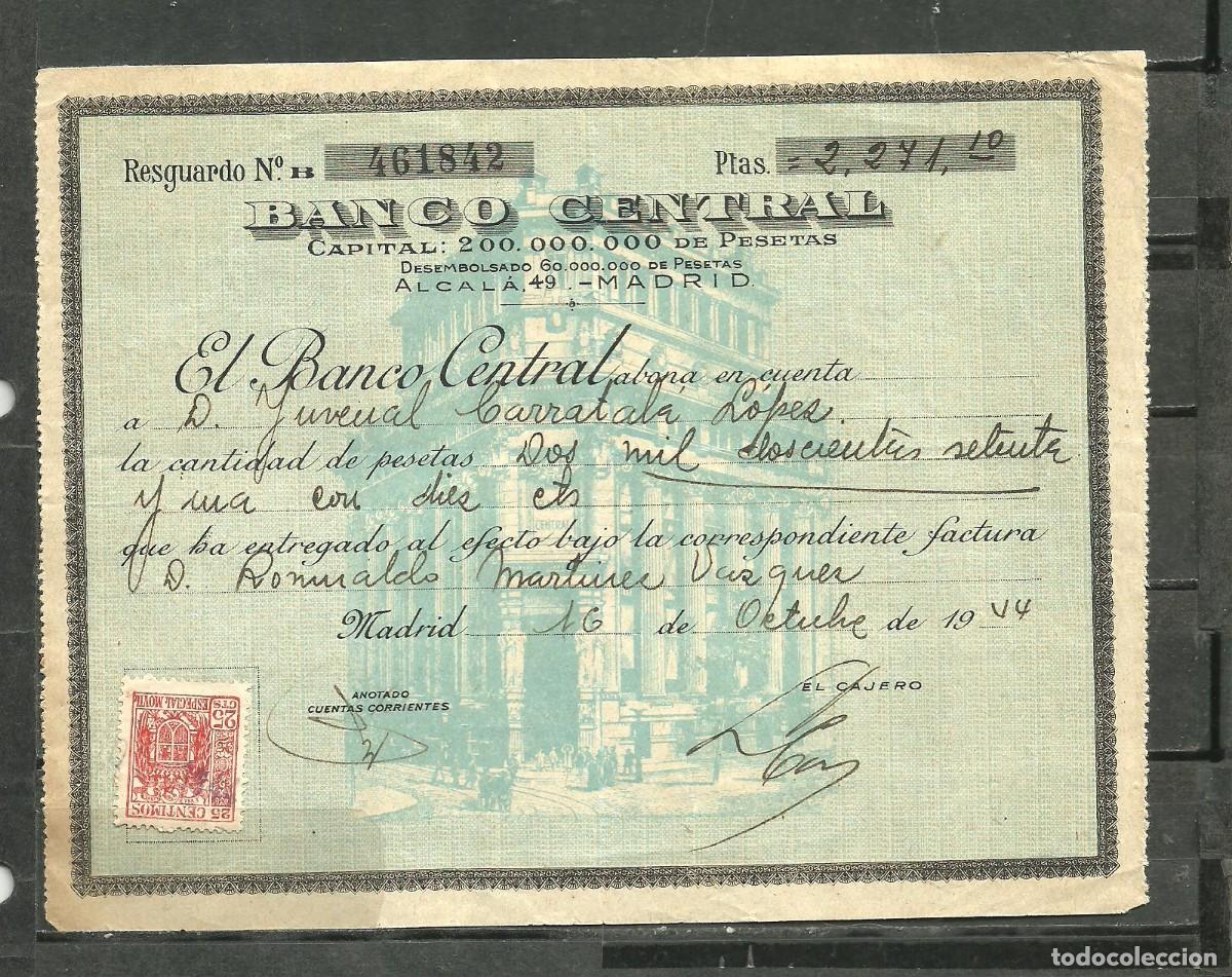 Documentos bancarios: MADRID 1944 - ABONAR&Eacute; BANCO CENTRAL - Foto 1