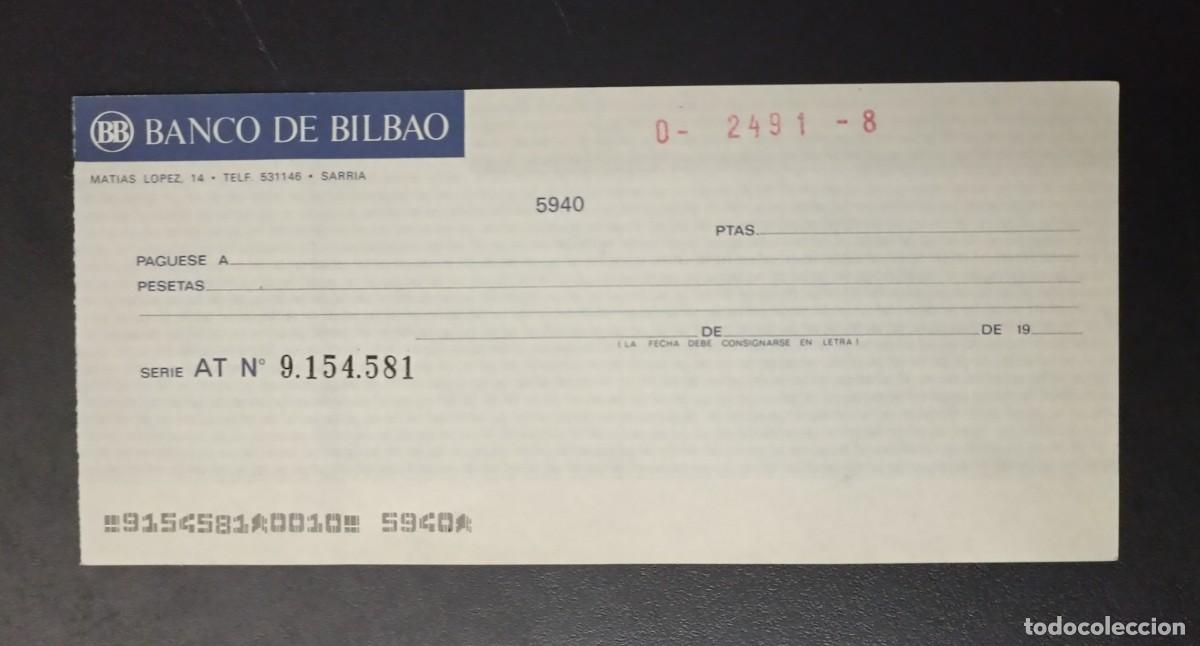 Documentos bancarios: TAL&Oacute;N CHEQUE BANCARIO - BANCO DE BILBAO BB - Foto 1