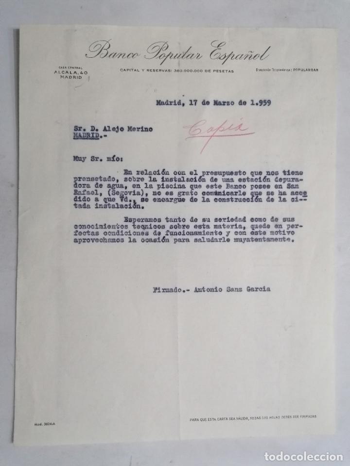Documentos bancarios: DOCUMENTO BANCO POPULAR ESPA&Ntilde;OL 1959 - Foto 1