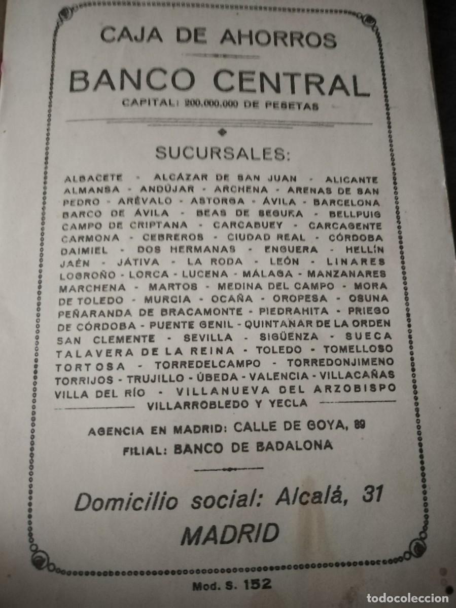 Documentos bancarios: Libreta del Banco Central, Don Benito a&ntilde;o 1931. - Foto 2