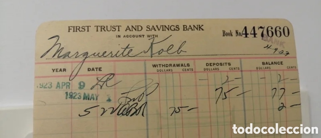 Documentos bancarios: 1923 First Trust Savings Bank Libreta de ahorros - Foto 2