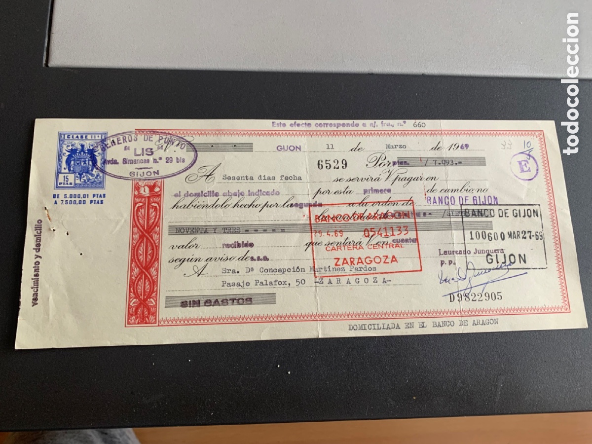 Documentos bancarios: PAGAR&Eacute; 1969. G&eacute;neros de Punto LIS. GIJ&Oacute;N - Foto 1