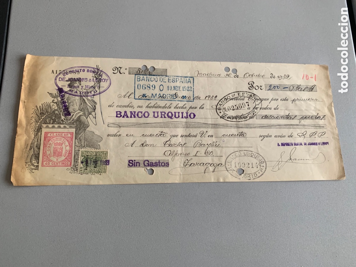 Documentos bancarios: PAGAR&Eacute; 1933. DE JOANNIS & LEROY. MADRID - Foto 1