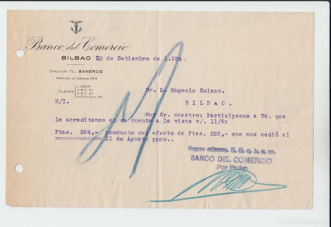 Documentos bancarios: Banco del comercio Bilbao 1934 - Foto 1
