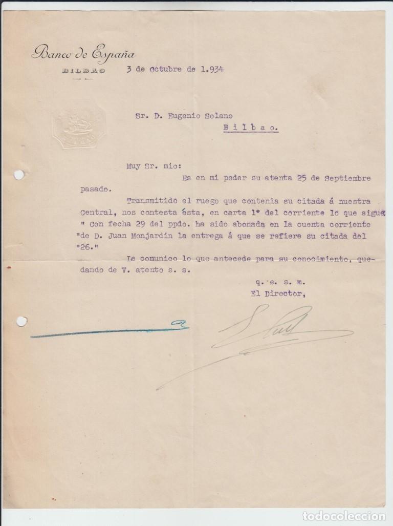 Documentos bancarios: CARTA BANCO DE ESPA&Ntilde;A - Bilbao 1934 - Foto 1