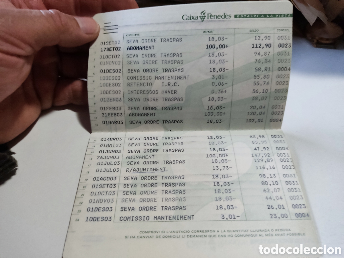 Documentos bancarios: Libreta bancaria Caixa Pened&eacute;s, Vilanova i la Geltr&uacute; 2002 - Foto 2