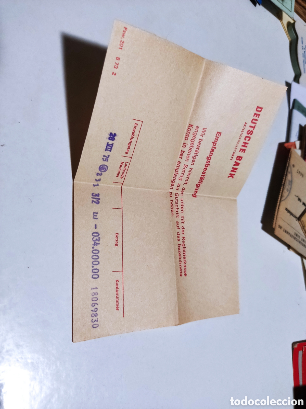 Documentos bancarios: Recibo Deutsche Bank 1975 - Foto 1