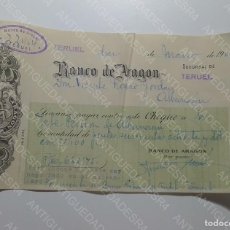 Documentos bancarios: CHEQUE BANCARIO BANCO ARAGÓN PARA JEFE DE PRISIÓN DE ALBARRACÍN-MANUSCRITO-FIRMA DEL JEFE Y SELLO