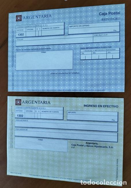 Documentos bancarios: MODELO DE INGRESO Y DE REINTEGRO SIN UTILIZAR - ARGENTARIA - 1997 - Foto 1