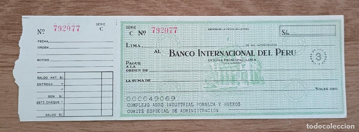 Documentos bancarios: Peru Cheque Banco Internacional del Peru Lima - Foto 1
