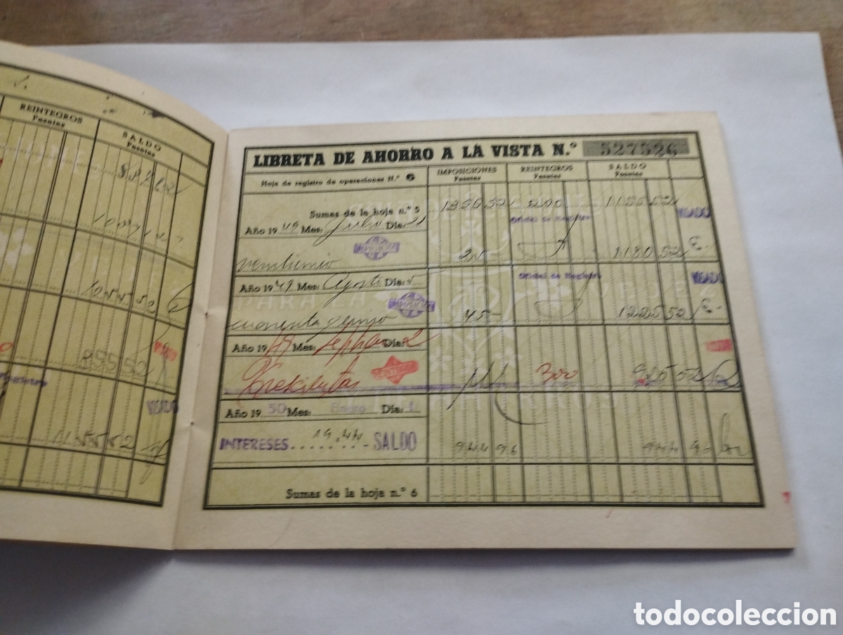 Documentos bancarios: Libreta Bancaria de la Caja de Pensiones 1946 - Foto 2