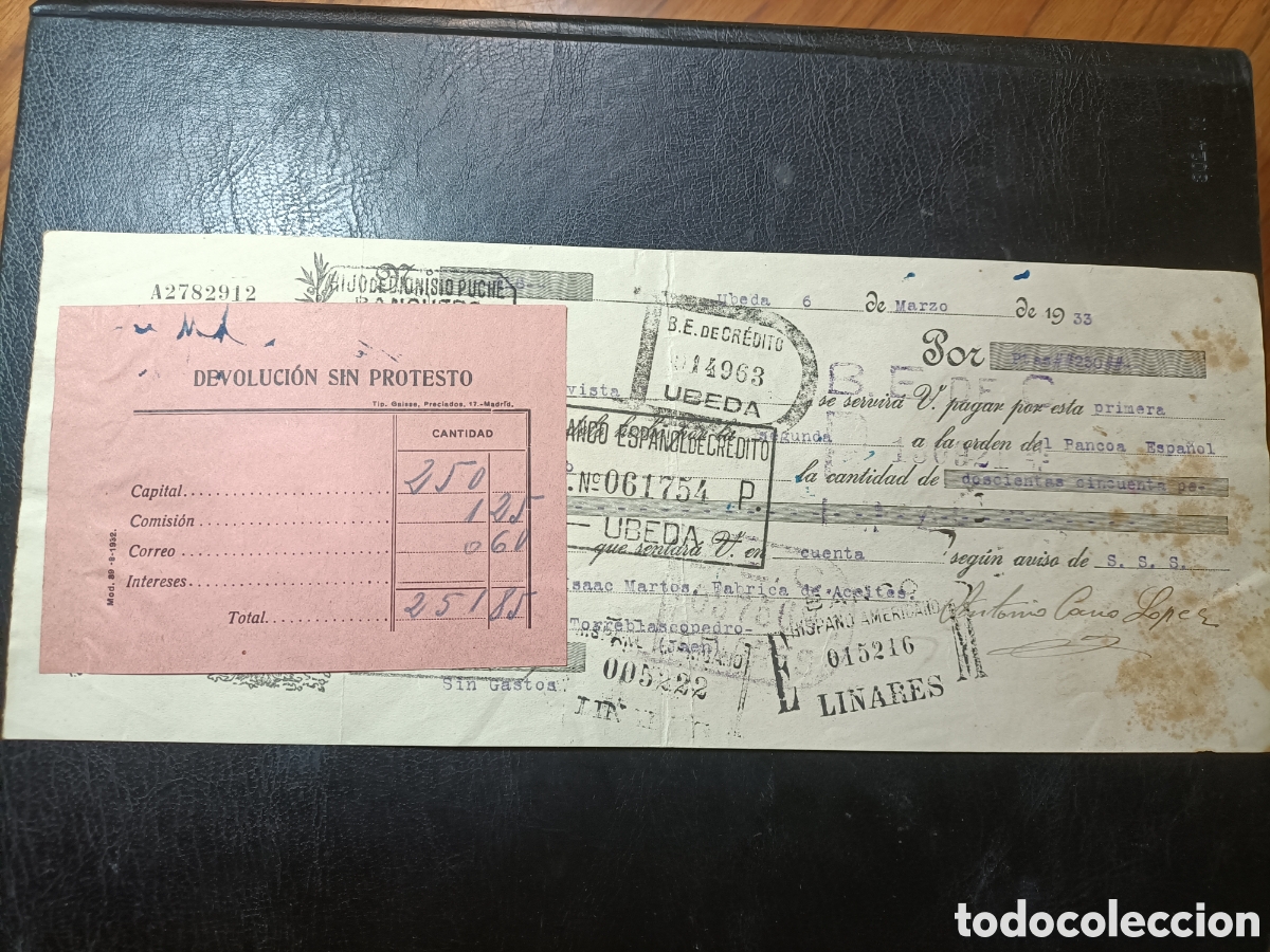 Documentos bancarios: Letra de cambio &Uacute;beda Linares Ja&eacute;n - Foto 1