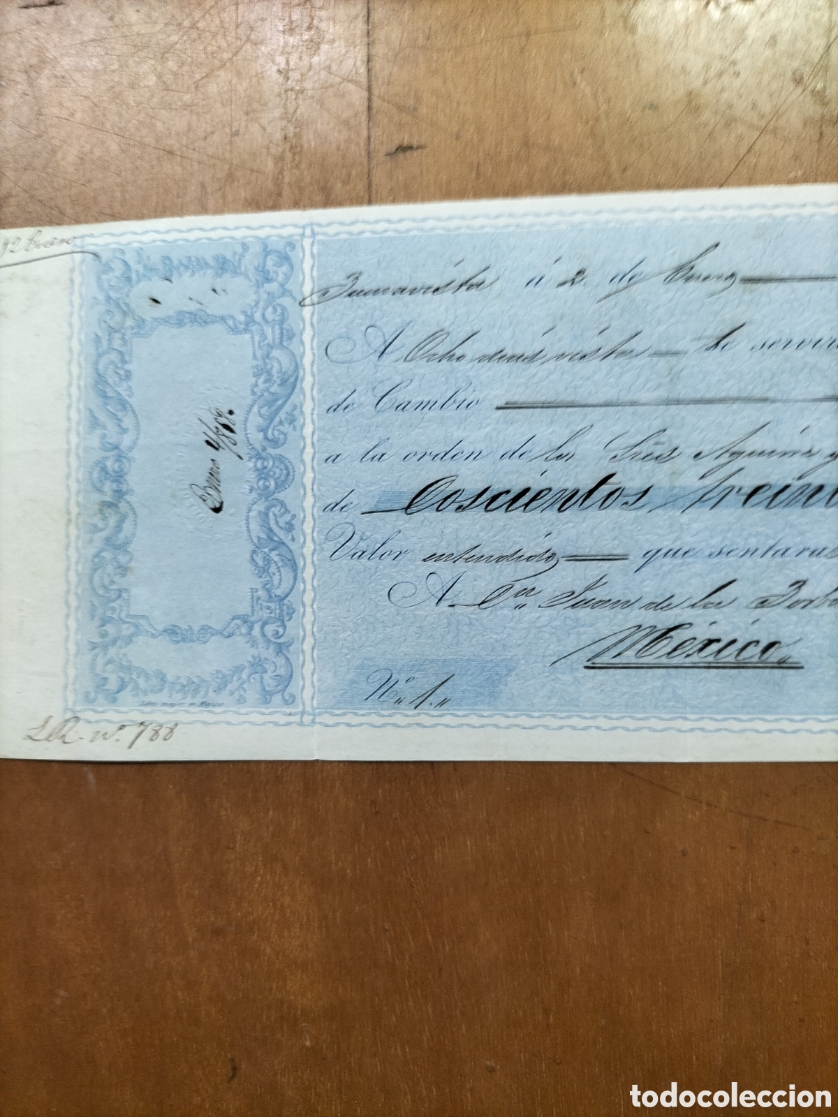 Documentos bancarios: M&eacute;xico.Cheque de 232 pesos de plata.1858. - Foto 2